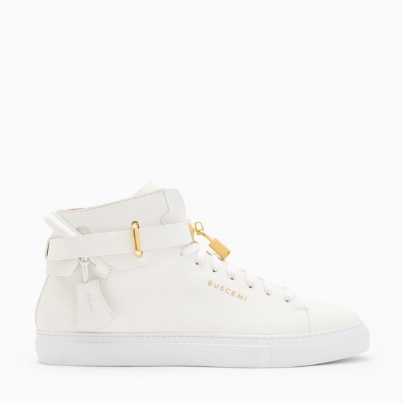 BUSCEMI Unisex 100MM ALTA White Leather 24kt Hrdw Hi-Top Sneakers Shoes Size 41 - Picture 5 of 12